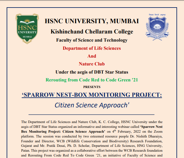 Report on  Sparrow Nest-Box Monitoring Project