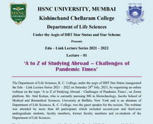 ‘A to Z of Studying Abroad – Challenges of Pandemic Times’ Edu-Link Lecture 01