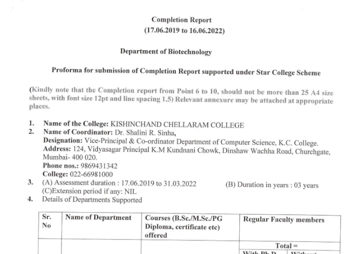 DBT Star Scheme - Completion Report 2019-22